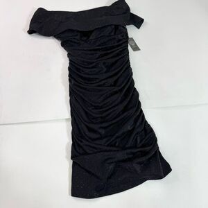 VINCE CAMUTO Off-The-Shoulder Dress Womens 12 Sleeveless Ruching Glitter Knee